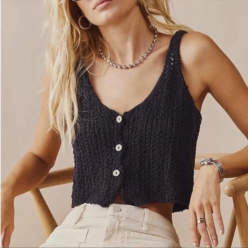 Free people knit crochet Vest Top in Rust - Picture 3 of 9